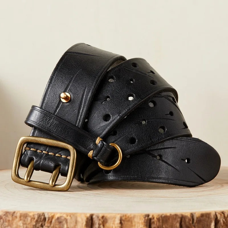 100% Pure Cowhide 3.8cm Wide Luxury Thick Genuine Leather Belt  Double Pin Buckle