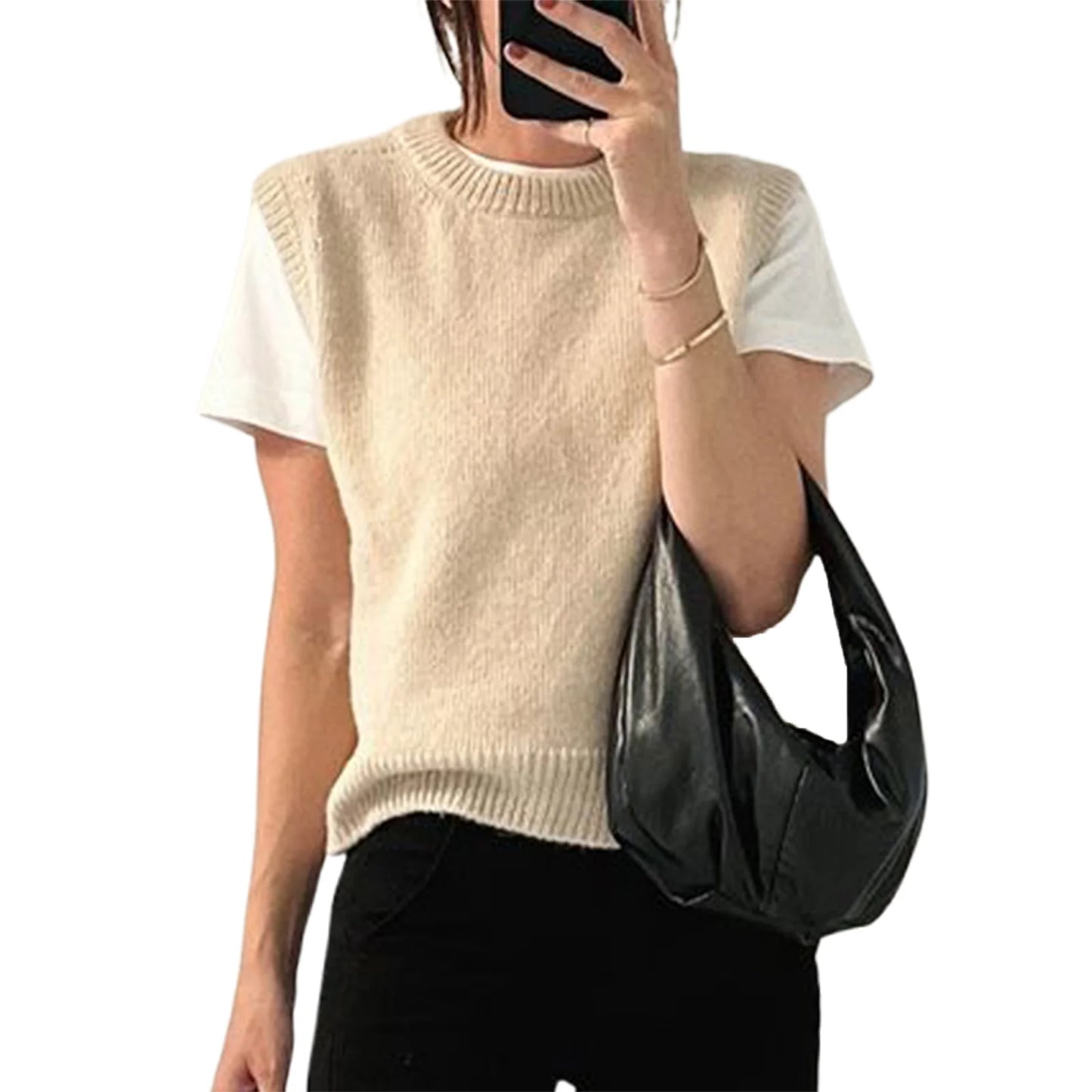 Women s Cozy Knitted Sleeveless Sweater Vest in Solid Color Perfect for Layering and Streetwear Fashion