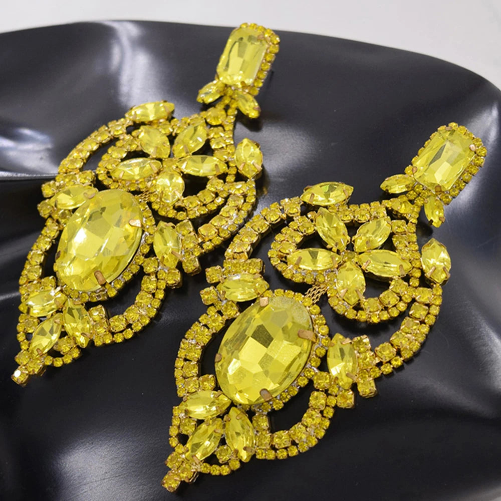 Rhinestone Flower Earrings  Trending Luxury  Accessories Statement Dangle Earrings Large Jewelry