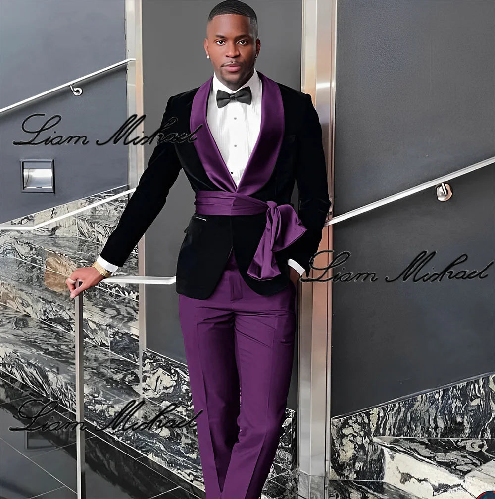 Velvet Jacket Men's 3 Piece Suit Wedding Groom Tuxedo Fashion Customized Men's Clothes Elegant