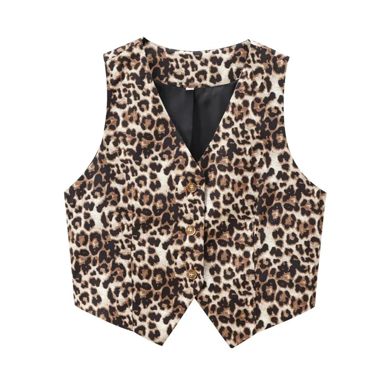 Leopard Print Vests for Women Waistcoat Cropped Sleeveless Vest Woman Fashion Short Women Streetwear