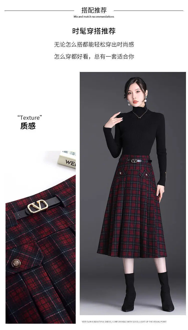 A-line Skirt  Woolen Medium Long