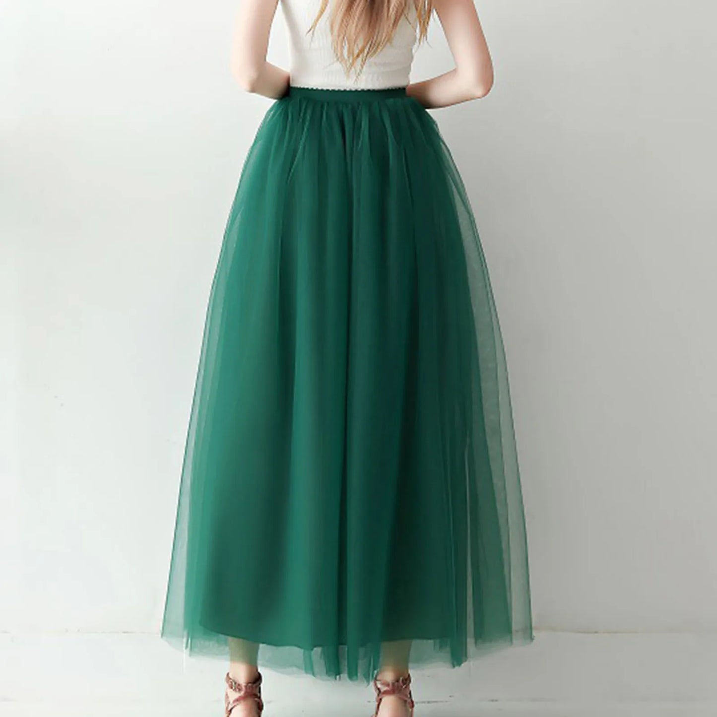 Women's Mesh Maxi Skirt Elastic High Waist Large Swing Long Skirt A Line Belt