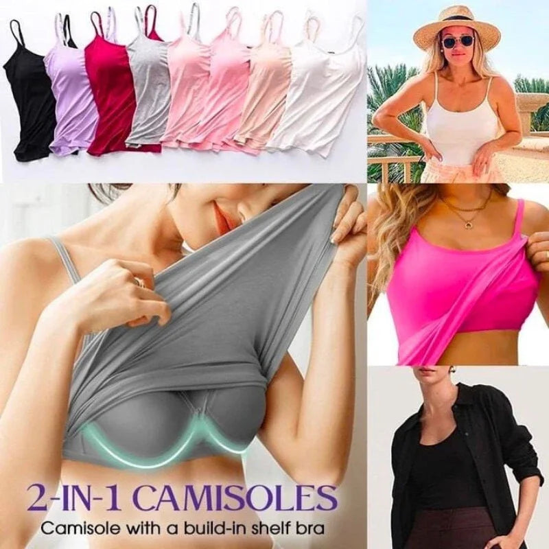 Sexy Women Tops Solid Padded Bra Spaghetti Camisole Top Women Vest Women Camisole with Built in Bra Cami Top Vest Tank Top