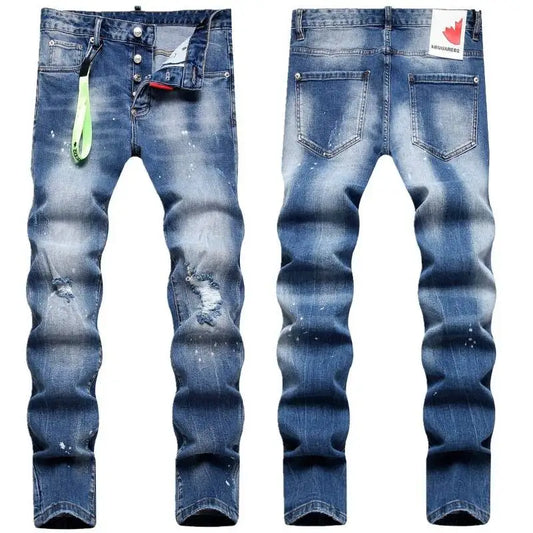 Street Trendy Jeans Fashion Hanging Decoration Trend Swinging Paint Slim Fit Mid Waist Long