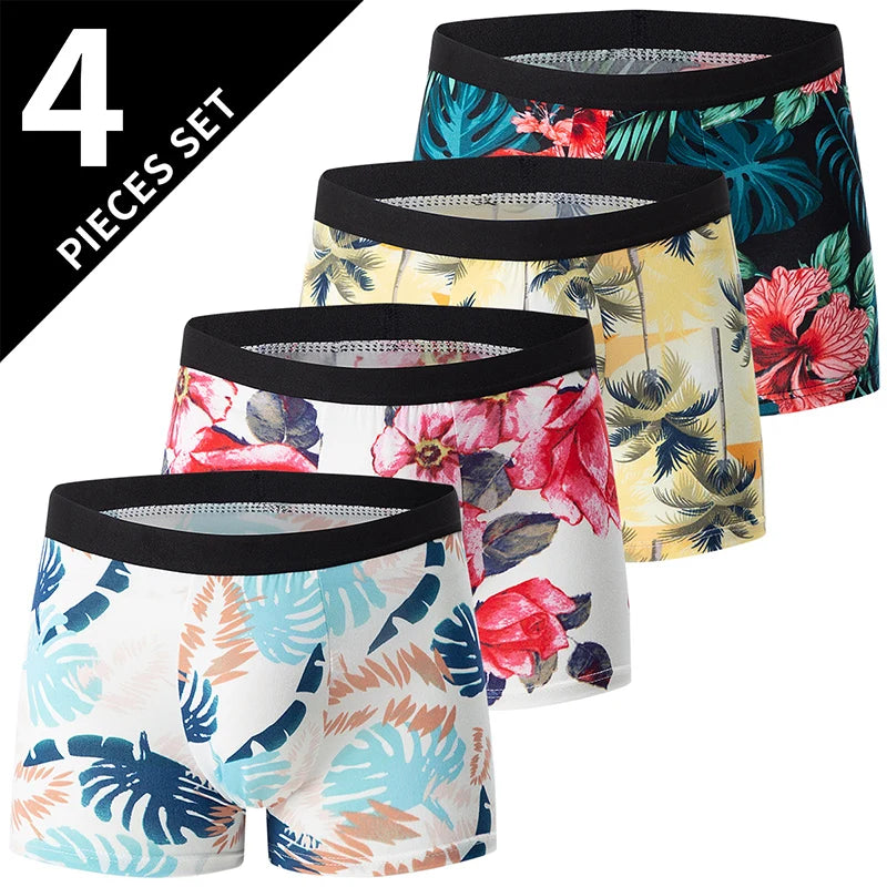4-piece MEN'S FASHION Printed Underwear Breathable Crotch Boxers for Teenagers Comfortable plus Size Underwear up to 6XL.