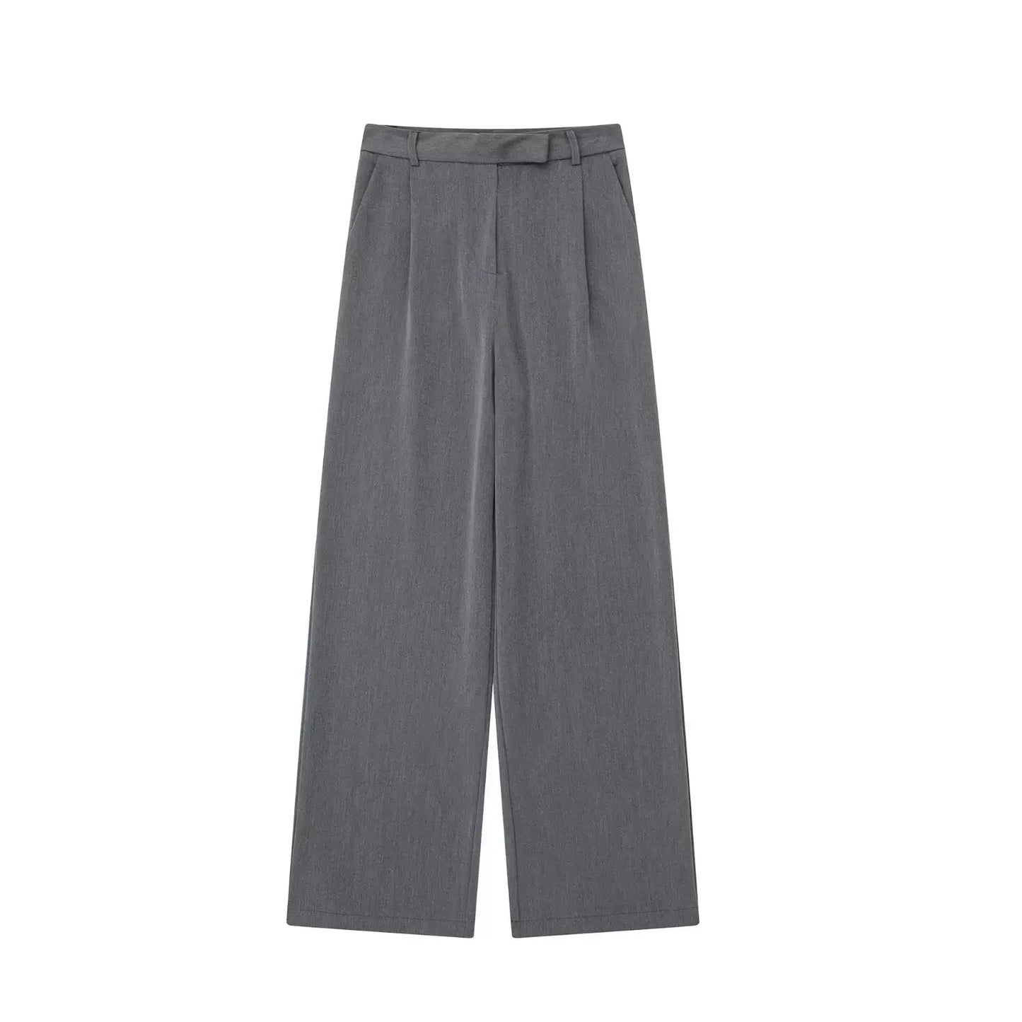 Women's Fashion Solid Front Zipper Straight Pants Vintage High Waist Full Length Female Chic Lady Trousers