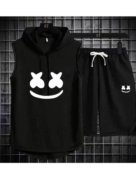 Brand Summer Men's Two Piece Set Casual T-Shirt and Shorts Set Men's Sports Suit Fashion Short Sleeve Tracksuit Hooded T-shirt