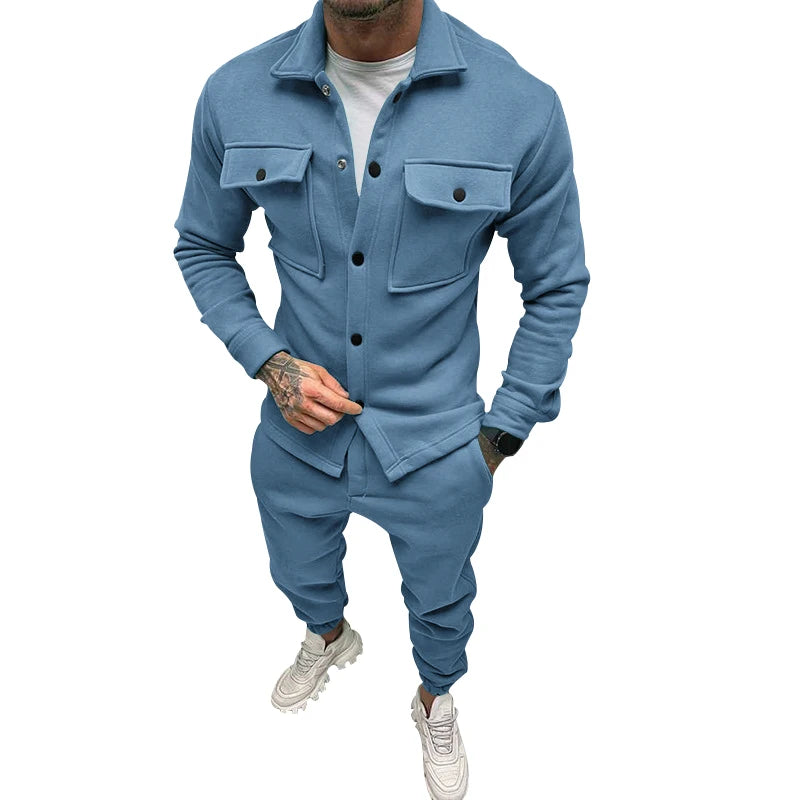 Men's casual  jacket and pants suit for fall/winter outdoor vacation American style men's fashion suede 2 piece set