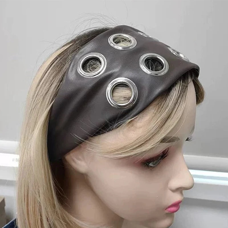 Girl Hollowed Out Eyelets Wide Elastic Headband Stretchy Metal Rock Steampunk for Sports Headbands Hair Accessories