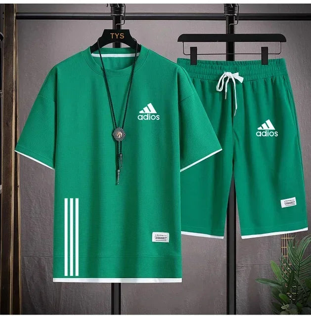 Fashionable casual trend men's sport suit short-sleeved T-shirt and outdoor summer sport shorts two-piece size M-3XL