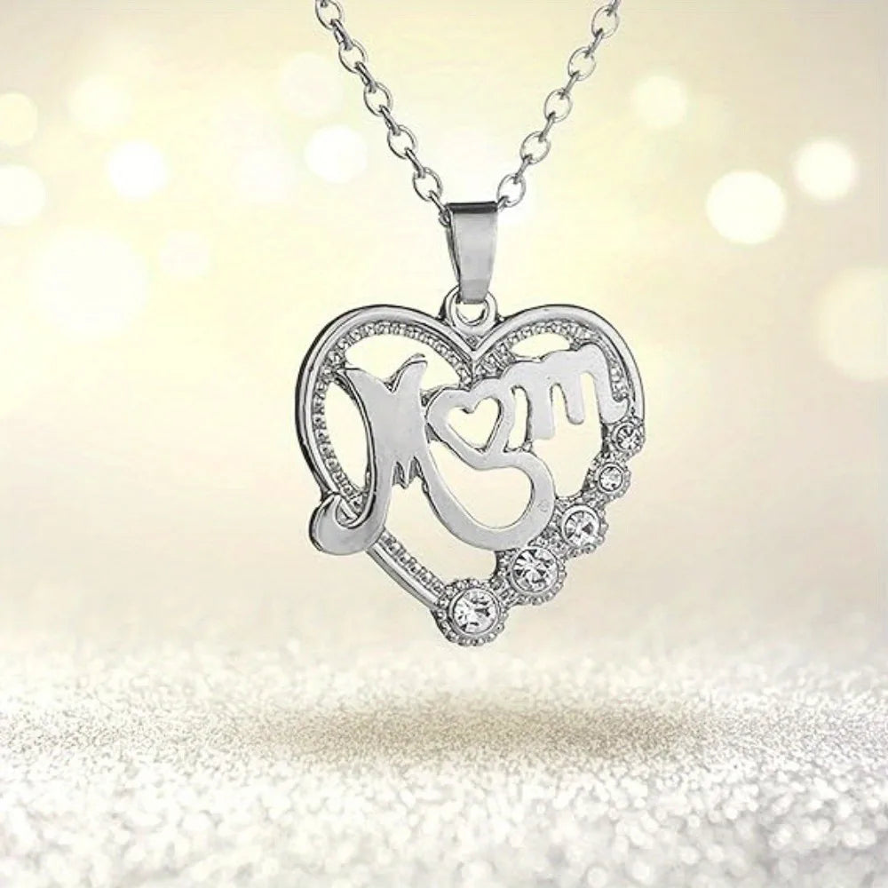 Fashion Crystal Mom Letter Pendant