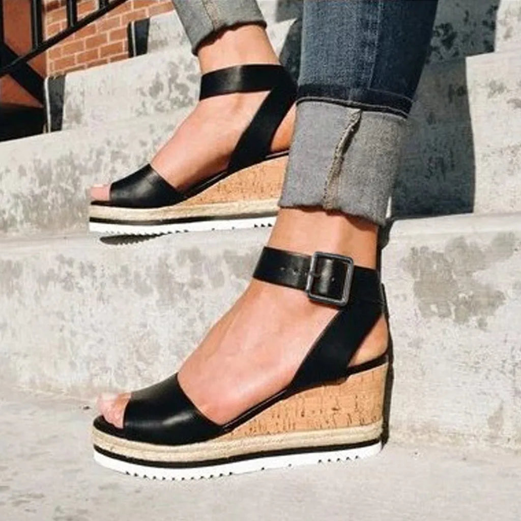 Slip On Shoes For Women Sandals Wedges Sandals Retro Roman Women's Ladies Women's  Shoes Straps Dress Heeled Sandals