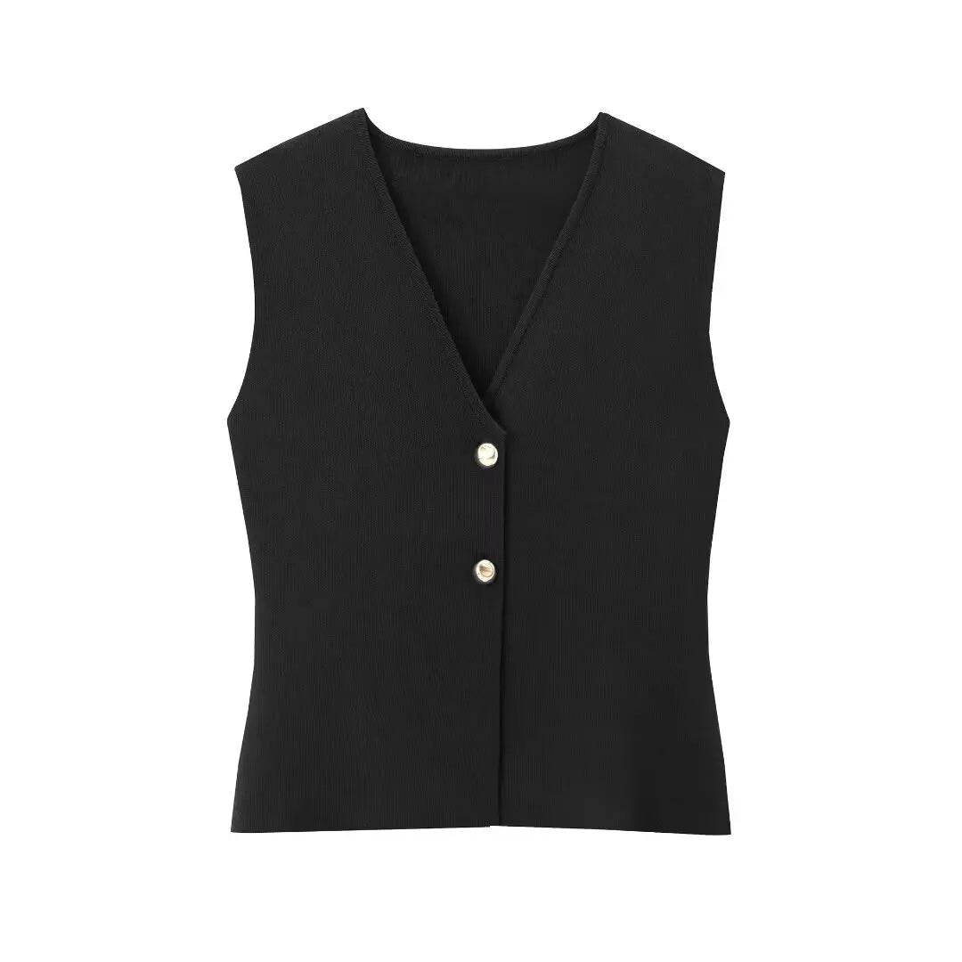 Woman Knit Vest Top Cropped Sleeveless Vests for Women Button Summer Vest Top Knitted Short Tops
