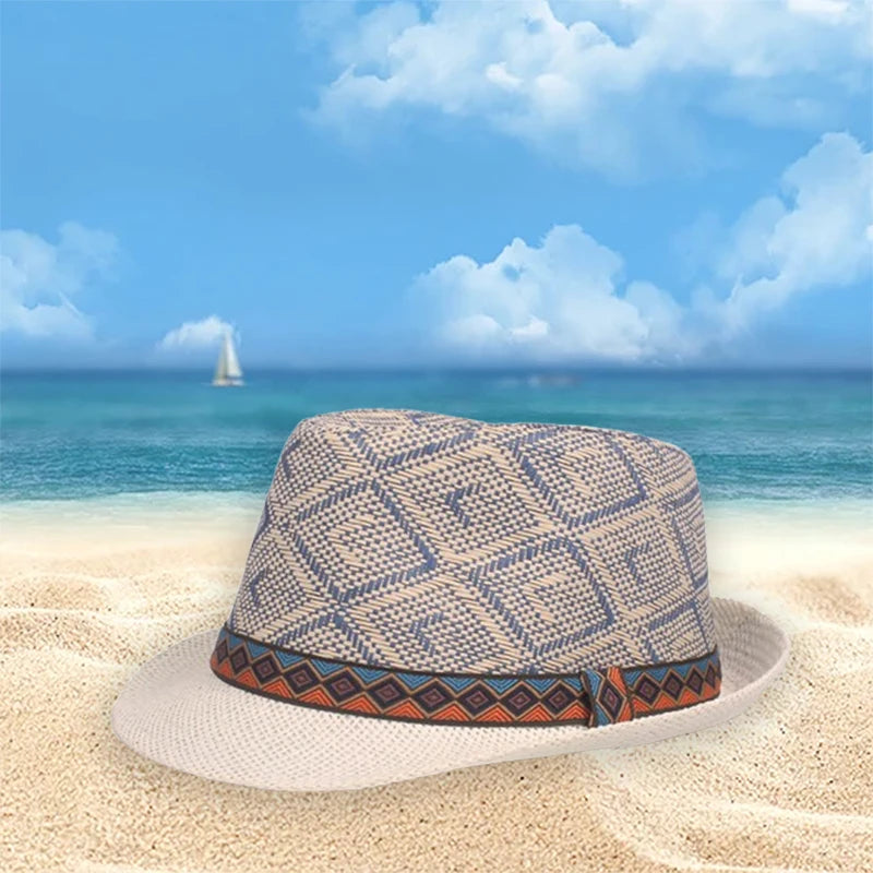 Unisex Wide Brim Straw Sun Hat with Breathable Mesh Design and Stylish Western Flair for Beach Vacation