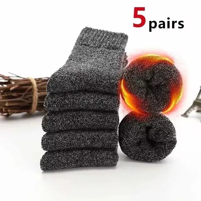 5 Pairs Autumn Winter Thick Towel Warm Socks Men And Women Keep Warm Socks Retro Solid Color Casual Wool Socks Gifts
