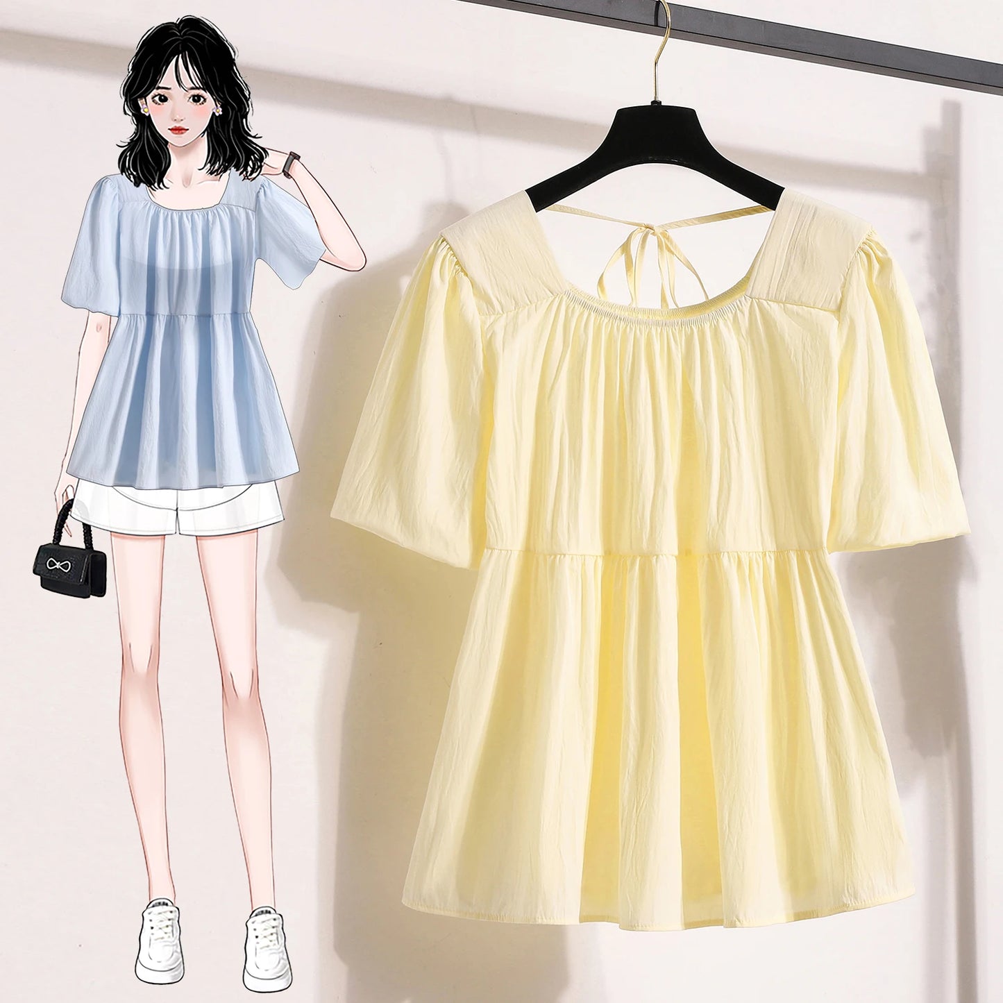 Plus Size Shirts & Blouses Women Summer Fashion Tops Short Puff Sleeve Loose Sweet Blouse Woman L-4XL