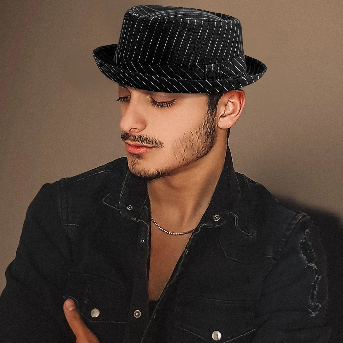 Casual Fashion Men Striped Short Hat Brim Fedoras Classic Neutral Soft Tweed Dress Hat Suitable for Camping and Hiking and fun