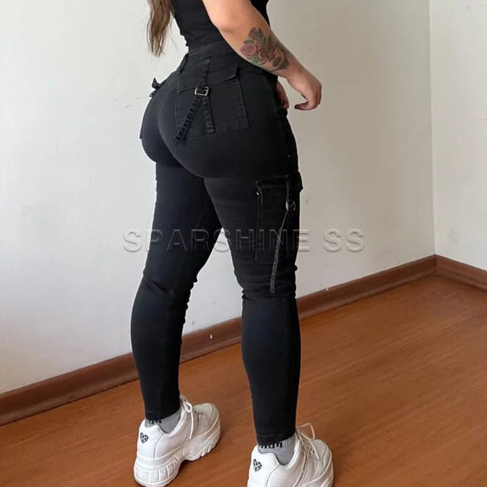 Vintage  Retro  High Waist  Casual  Cargo Pants