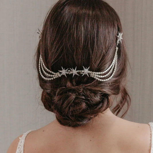 Luxury Star Hair Comb Rhinestone Chain Jewelry for Women Vintage  Multilayer Hair Chain