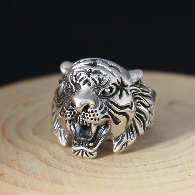 opening creative natural jewelry  domineering tiger head ring men's personalized retro fashion ring