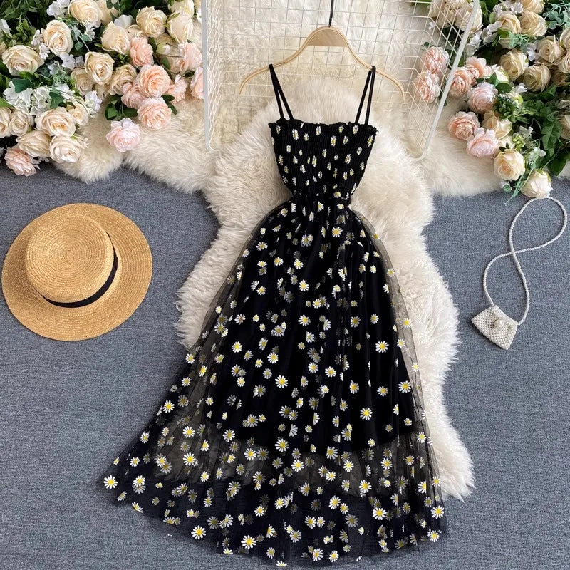 Women's Dress Fashion Floral Print Spaghetti Straps Mesh Party Dress Vacation Style Beach