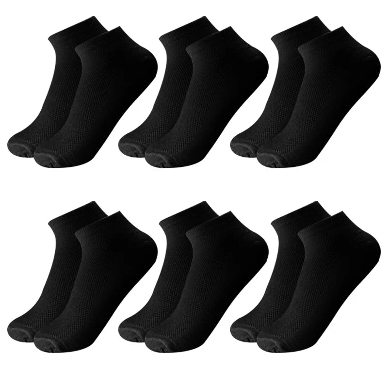 6 Pairs Breathable Men's Socks Short Ankle Elastic Solid Color Mesh High Quality Cotton Business Unisex Sokken Plus Size EU38-47