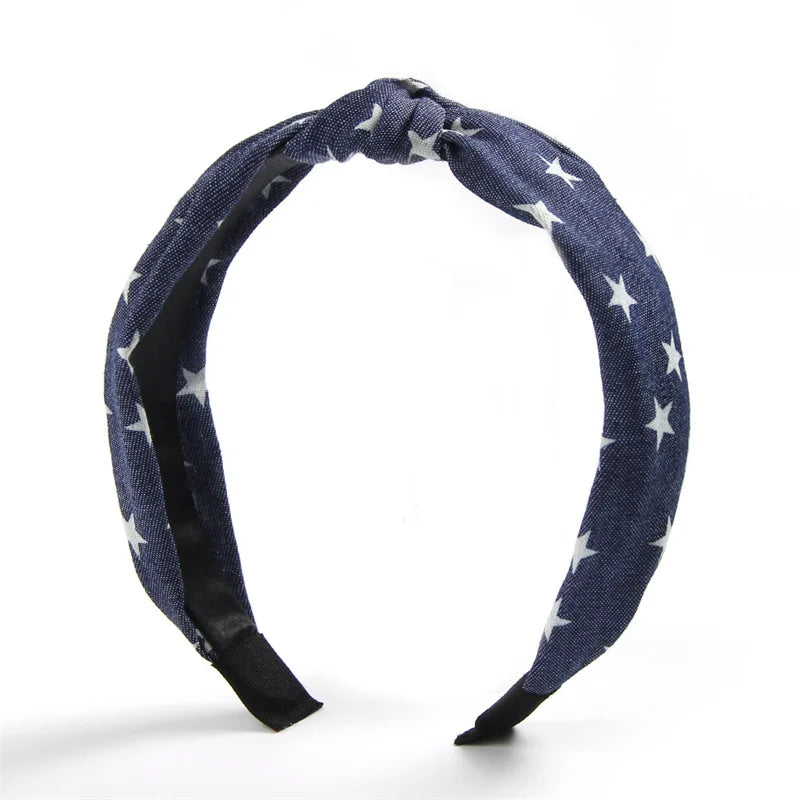 1/3pcs Knotted Print Denim Cloth Headband for Women Girls  Face Wash Hair Hoop Simple Denim Headpiece