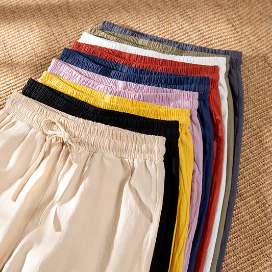 Ankle Length Casual Elastic Waist Harem  Thin Cotton Linen Trousers
