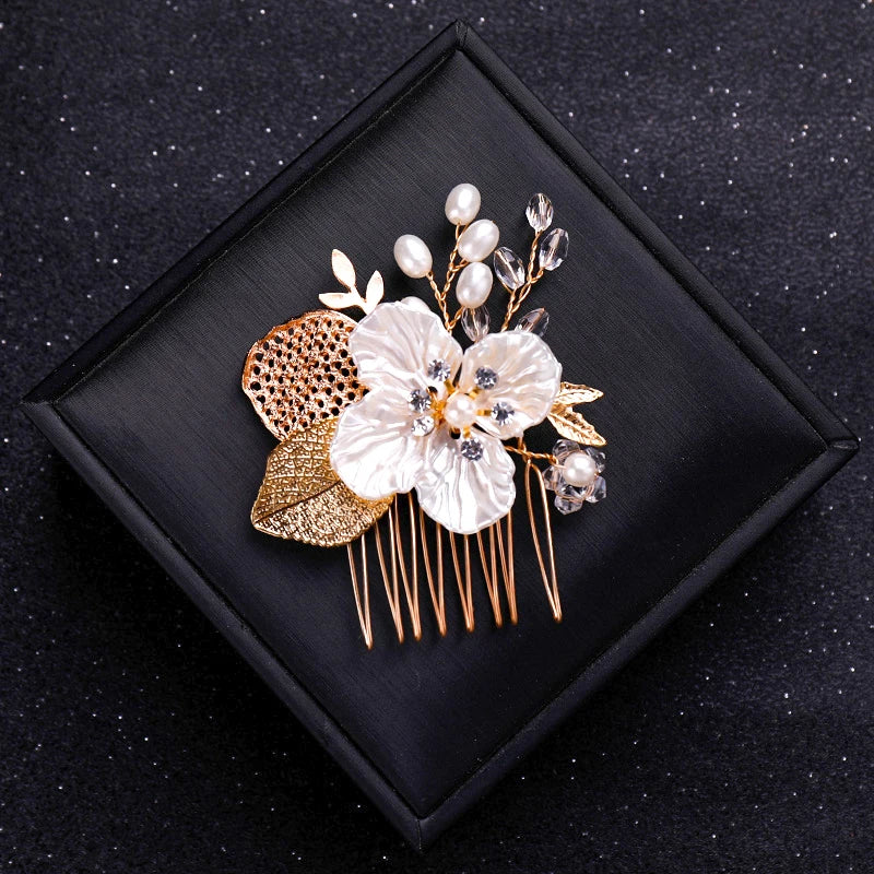 Gold Color Crystal Pearl Hair Comb Headband For Women Bride Party Bridal Wedding Hair Accessories Jewelry Comb Headband