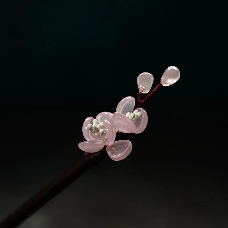 Floral Hair Pins Handmade Wooden Twist Bun Pin Chopsticks Flower Hair Clips Chinese-style Hair Stick