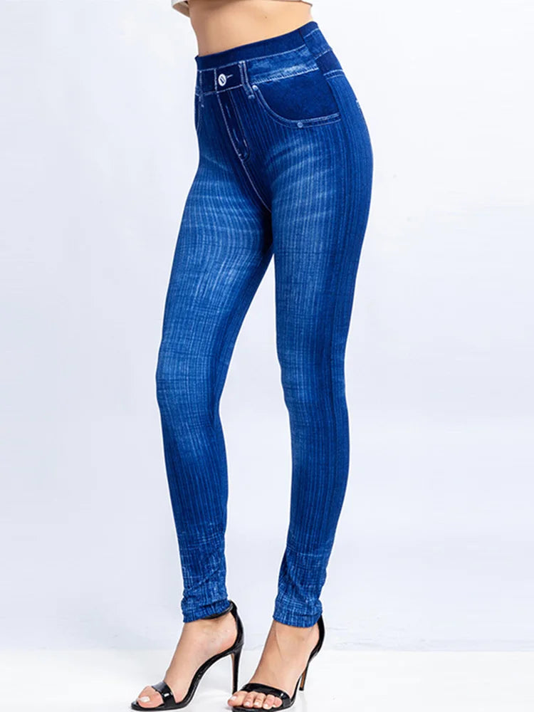 Leggings High Waist Elastic Butterfly Printed Pencil Pants Faux Denim Leggings