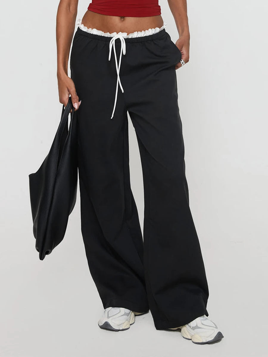 Women s High Waisted Wide Leg Palazzo Pants with Drawstring Waist and Side Pockets Casual Loose Fit Trousers for Work or Weekend