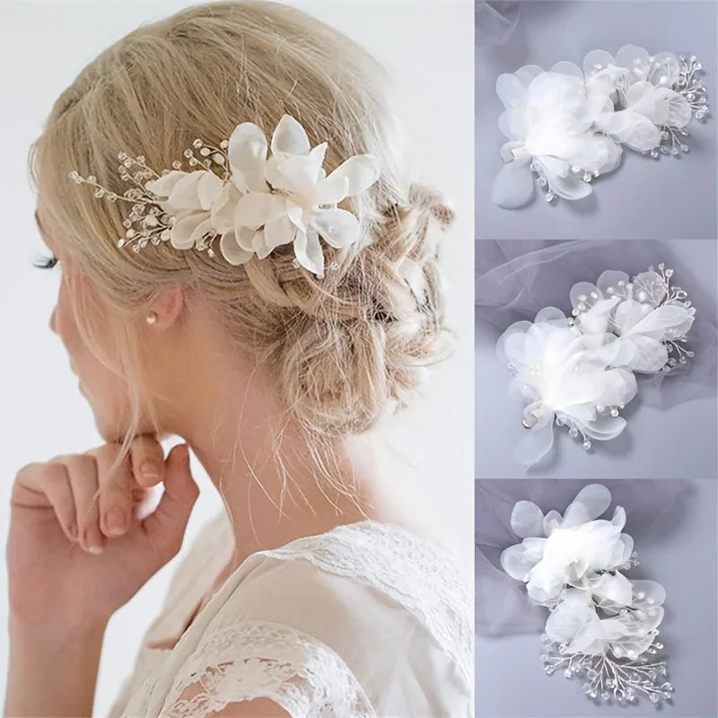 Trendy Silver Color Crystal Flower Hair Clips Hairpin For Women Bride Handmade Bridal Wedding Hair Accessories Jewelry Headpiece