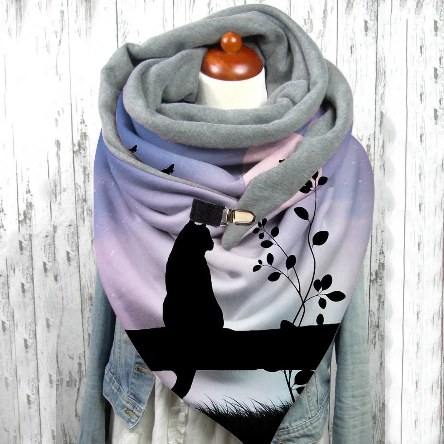 Winter Women's Floral Print Thick Warm Scarf – Windproof Double-Layer Buttoned Wrap
