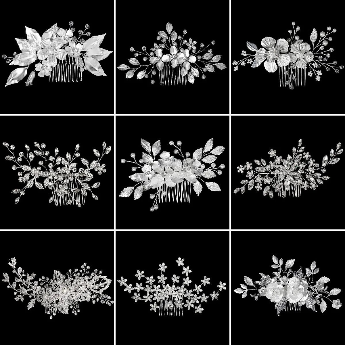Silver Color Rhinestone Hair Comb Pearl Crystal Hair Accessories Ornament Prom Bridal Flower Headpiece Jewelry