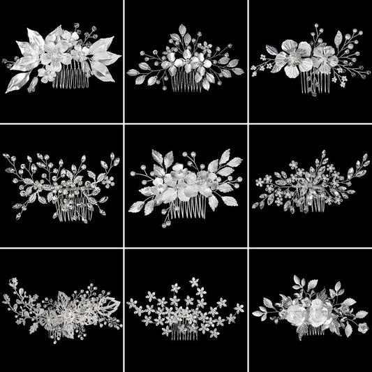 Silver Color Rhinestone Hair Comb Pearl Crystal Hair Accessories Ornament Prom Bridal Flower Headpiece Jewelry