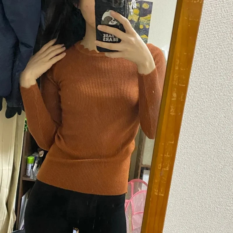 Fashion Long Sleeve Elegant O-neck Women Sweater Autumn Solid  Knitted Tops Winter Casual Pullover Jumper