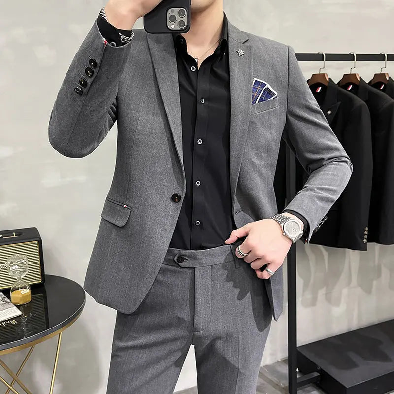Men's High-Quality Two-Piece Suit Business Casual Banquet Luxury Ensemble with Trousers