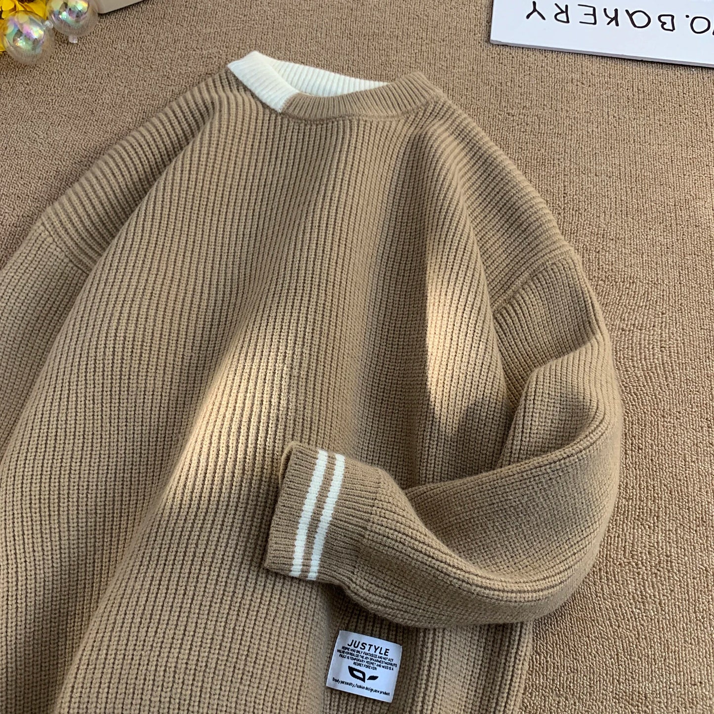 Retro Color Collision Twist Sweater Loose Fit Round Neck Knit Pullover