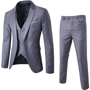 Fashion Jacket + Vest + Trousers Three or Two-piece Set Men's Solid Business Gentleman Casual Fit