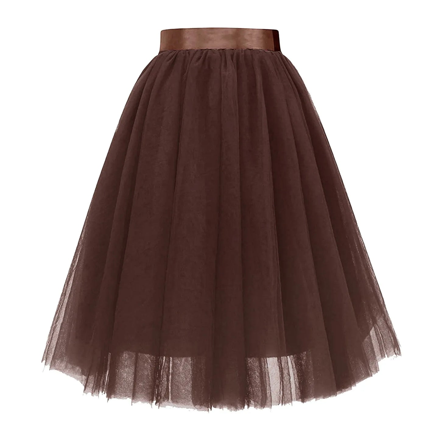 Knee Length Women A-Line Tulle Skirts Lace Up Multi Layered Tulle Petticoat Midi Skirt