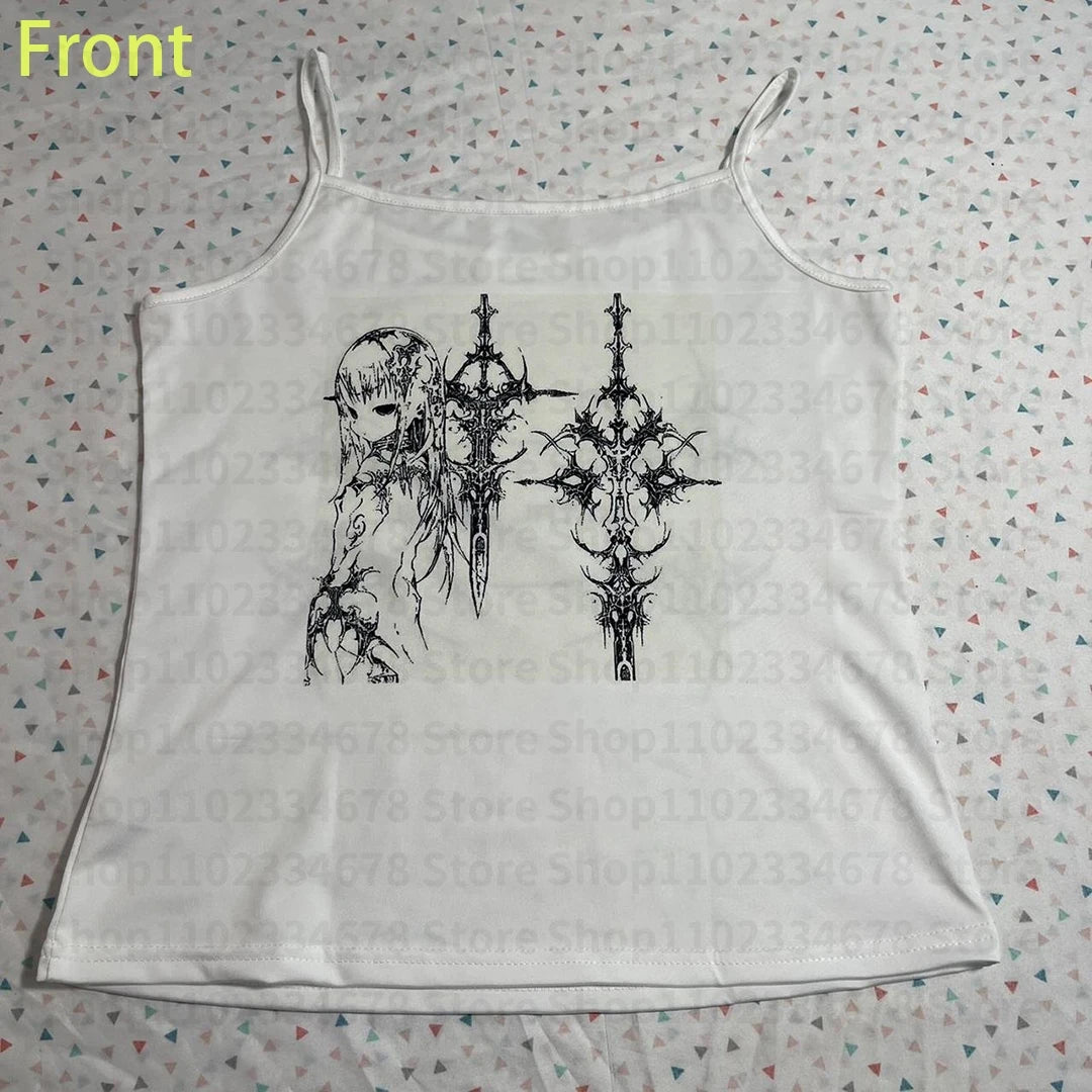 Aesthetic Sweet Sexy Tank Tops Women Sleeveless Casual Cartoon Print Tanks  All Match Cropped