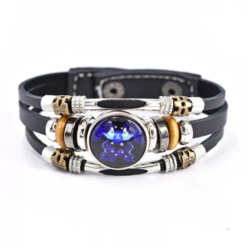 Twelve Constellations Luminous Leather Bracelet Retro Multi-layer Beaded Leather Bracelet Jewelry