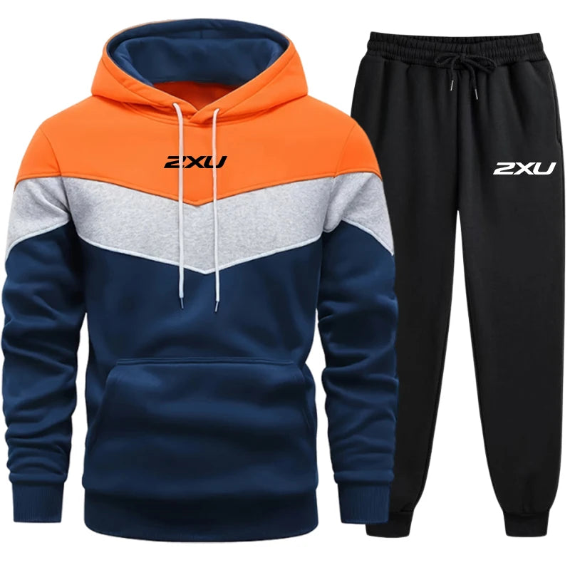 Men's Casual Tracksuit Hooded Sweatshirts Black Sweatpants Urban Fashion Sportswear Male Home Outdoor Outfits