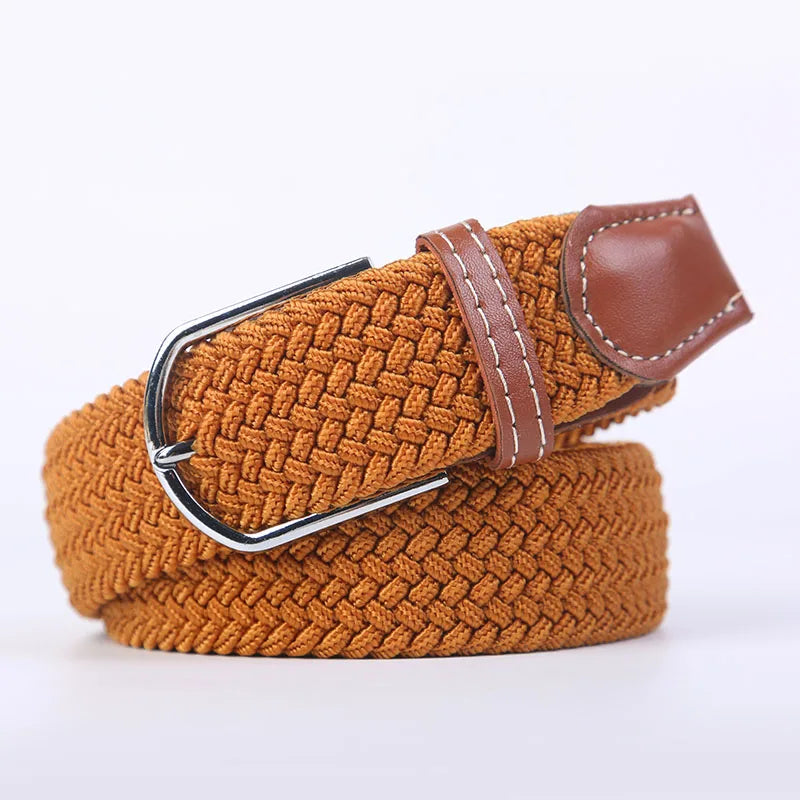 Casual Knitted Pin Buckle Belt Woven Canvas Elastic Expandable Braided Stretch Belts Women Jeans
