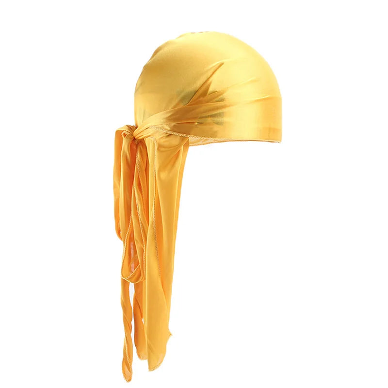 Unisex Silky Long Tail Durag Pirate Hat Turban Fashion Headwraps Cap Bandana Women Men Headwear Caps