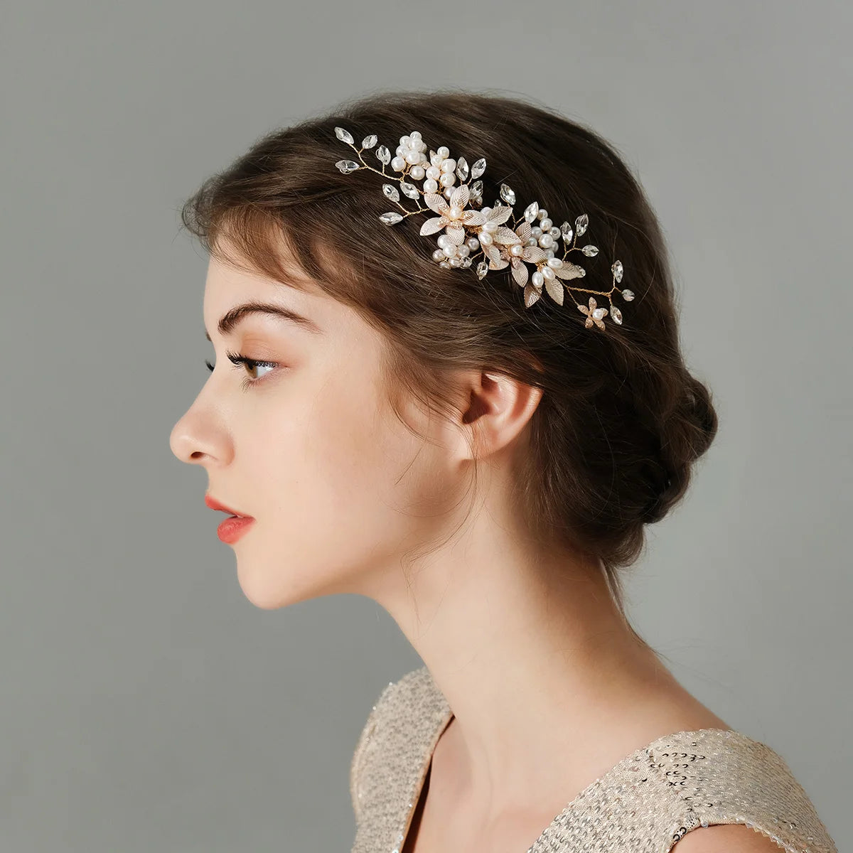 Golden Luxury Pearl Hair Comb Classic Jewelry Crystal Side Bangs Hair Clip For Women Elegant Headpieces