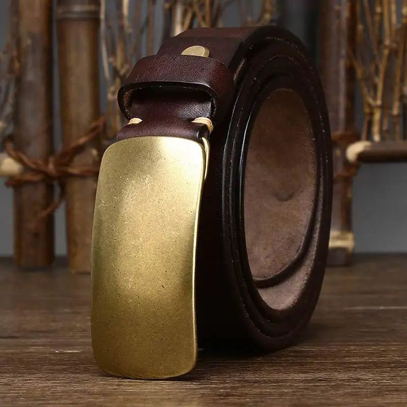 Brass retro tanned leather belt