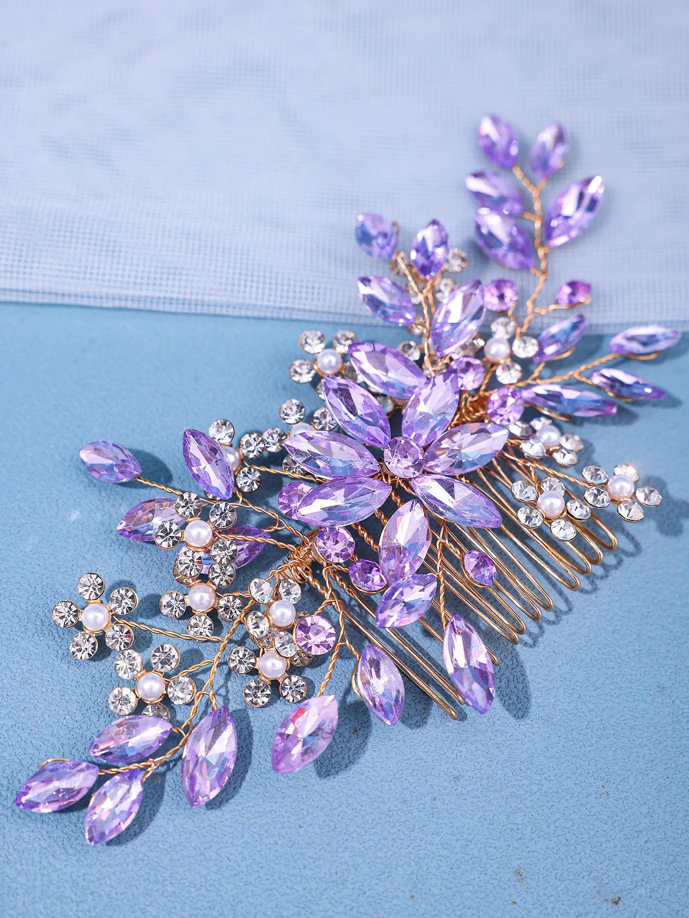 Women's Crystal Pearl Hair Comb Rhinestone Flower Leaf Hairpin Bridal Wedding Headband Jewelry Comb Pin Accessory